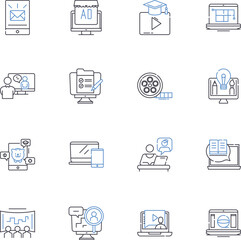 Web design line icons collection. Responsive, Usability, Accessibility, Navigation, Interactivity, Aesthetics, Typography vector and linear illustration. Layout,Mobile,Colors outline signs set