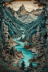 landscape with mountains and lake Generative Ai