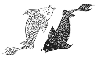 Fototapeta na wymiar Beautiful line art Koi carp tattoo design ,colorful koi fish and flower. Idea for tattoo and coloring books.