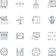 Trade school line icons collection. Education, Vocation, Skills, Training, Apprenticeship, Proficiency, Practicality vector and linear illustration. Expertise,Craftsmanship,Workshop outline signs set