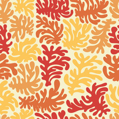 contemporary background with colorful abstract shapes. creative fluid organic elements seamless vector pattern for fabric, textile, wrapping. Modern trendy Matisse minimal style texture