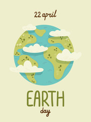 Happy Earth Day! Save Nature. Vector eco illustration for social media, poster, banner, card, flyer on the theme of saving planet, human hands protect earth