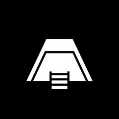 Swimming pool with ladder icon isolated on black background. 