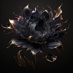 Ai Generative. AI Generated. Macro shot of dark moody botanical flower. Can be used for graphic design or home decoration. Graphic Art
