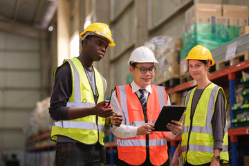  Industrial worker working at warehose factory.