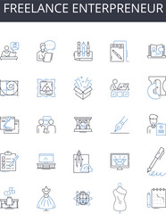 Freelance enterpreneur line icons collection. Solo-preneur, Independent contractor, Self-employed, Freelance worker, Side hustler, Digital nomad, Startup founder vector and linear illustration. Small