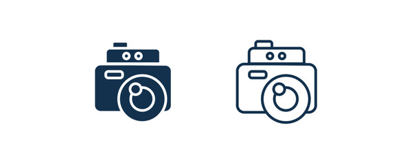 vintage digital camera icon. Outline and filled vintage digital camera icon from technology collection. Line and glyph vector isolated on white background. Editable vintage digital camera symbol.