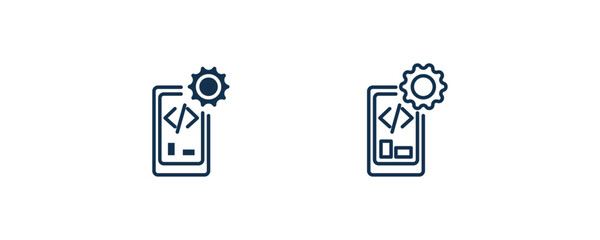 mobile development icon. Outline and filled mobile development icon from information technology collection. Line and glyph vector isolated on white background. Editable mobile development symbol.