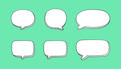 Comic 3D doodle speech bubble outline collection set vector illustration