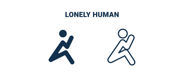 lonely human icon. Outline and filled lonely human icon from feeling and reaction collection. Line and glyph vector isolated on white background. Editable lonely human symbol.