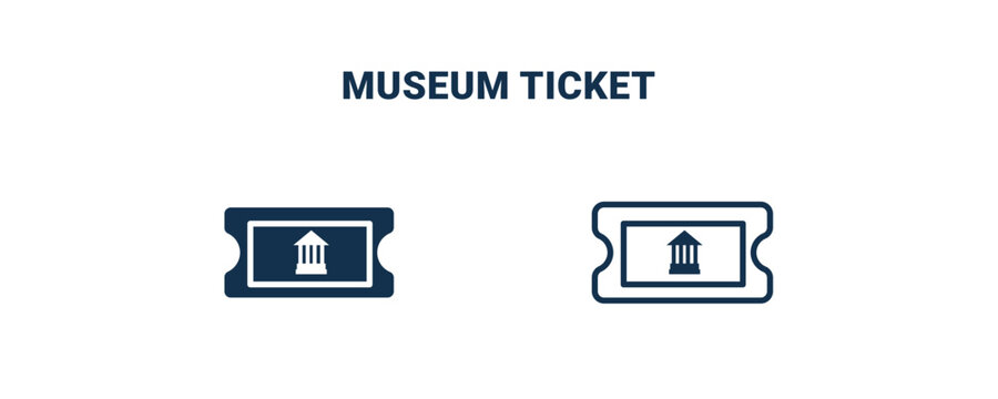museum ticket icon. Outline and filled museum ticket icon from museum and exhibition collection. Line and glyph vector isolated on white background. Editable museum ticket symbol.