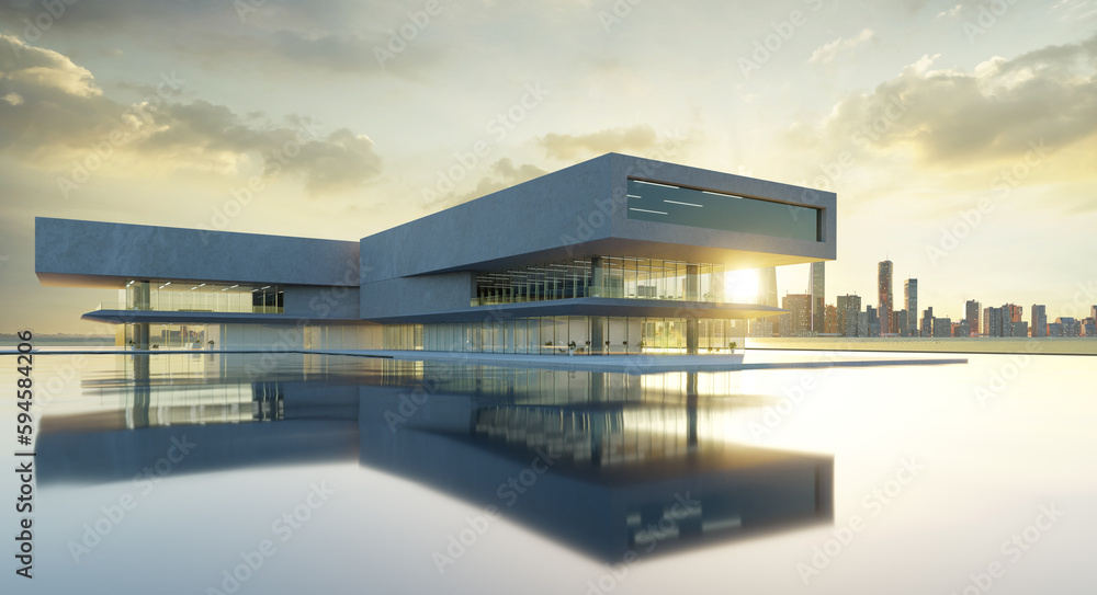 Aufkleber 3d modern architecture with a pool