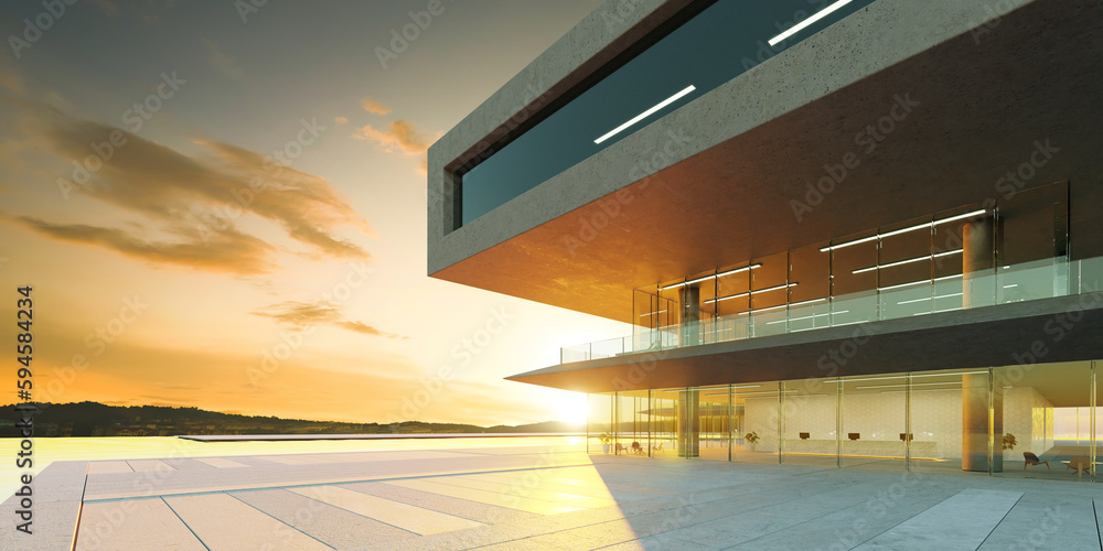 Poster 3d modern architecture with a pool