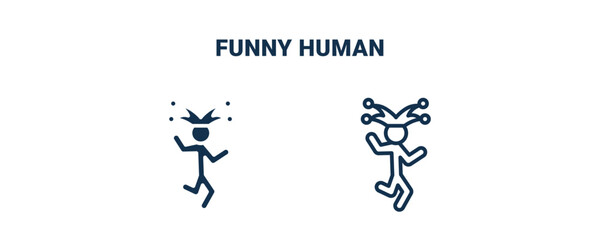 Naklejka premium funny human icon. Outline and filled funny human icon from feeling and reaction collection. Line and glyph vector isolated on white background. Editable funny human symbol.