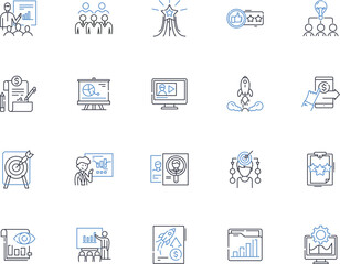 Budget preparation line icons collection. Forecasting, Analysis, Allocation, Planning, Optimization, Management, Funding vector and linear illustration. Tracking,Reporting,Control outline signs set