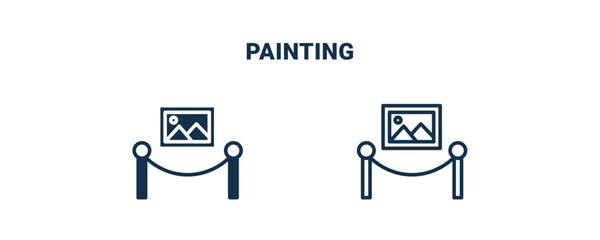 painting icon. Outline and filled painting icon from museum and exhibition collection. Line and glyph vector isolated on white background. Editable painting symbol.