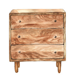 Watercolor illustration of vintage Furniture chest of drawers.