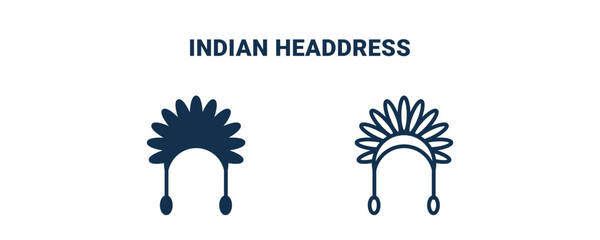 indian headdress icon. Outline and filled indian headdress icon from culture and civilization collection. Line and glyph vector isolated on white background. Editable indian headdress symbol. - obrazy, fototapety, plakaty