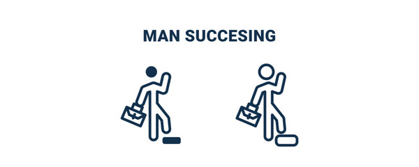 man succesing icon. Outline and vector man succesing icon from business and finance collection. Line and glyph vector isolated on white background. Editable man succesing symbol.