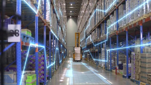 Futuristic concept of a modern warehouse. Visualization of a modern warehouse. Visualization of artificial intelligence