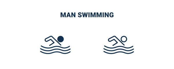 man swimming icon. Outline and filled man swimming icon from Fitness and Gym collection. Line and glyph vector isolated on white background. Editable man swimming symbol.