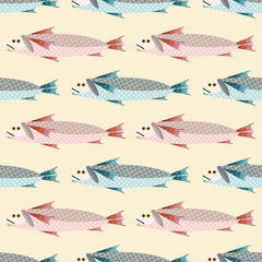 Stylish seamless pattern with fish. Vector background, print, design