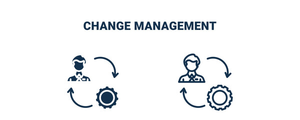 change management icon. Outline and filled change management icon from Human Resources collection. Line and glyph vector isolated on white background. Editable change management symbol.