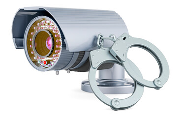 Handcuffs with security camera, 3D rendering
