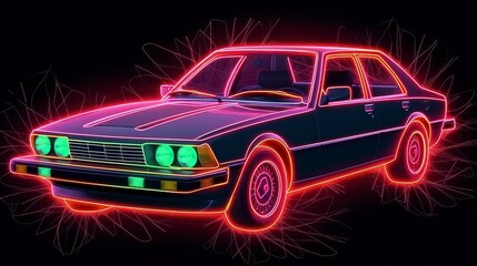 Obraz na płótnie Canvas Futuristic retro wave synth wave car Retro sport car. Sports Car Illustration. Generative AI