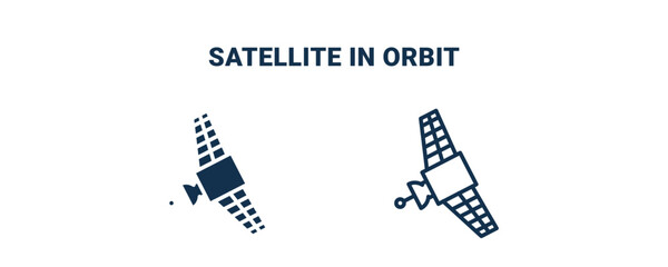 satellite in orbit icon. Outline and filled satellite in orbit icon from technology collection. Line and glyph vector isolated on white background. Editable satellite in orbit symbol.