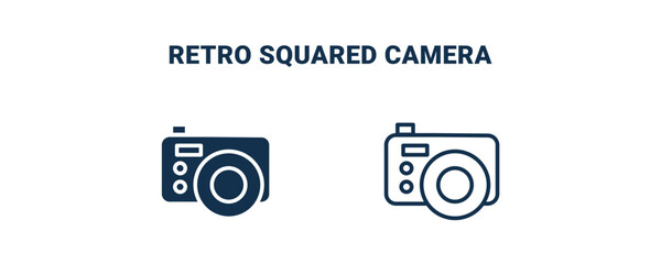 retro squared camera icon. Outline and filled retro squared camera icon from technology collection. Line and glyph vector isolated on white background. Editable retro squared camera symbol.