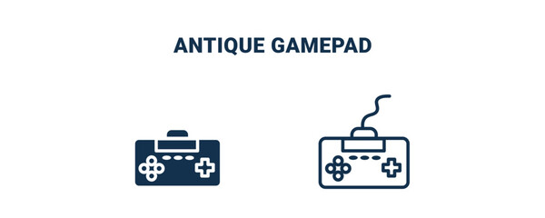 Fototapeta premium antique gamepad icon. Outline and filled antique gamepad icon from technology collection. Line and glyph vector isolated on white background. Editable antique gamepad symbol.