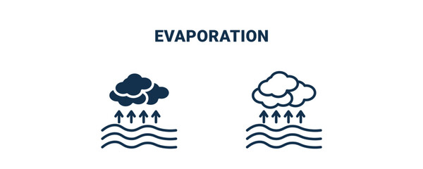 evaporation icon. Outline and filled evaporation icon from technology collection. Line and glyph vector isolated on white background. Editable evaporation symbol.