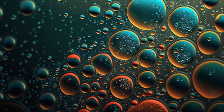 Abstract background of colorful raindrops, macro. Drops water texture close-up. ai generated