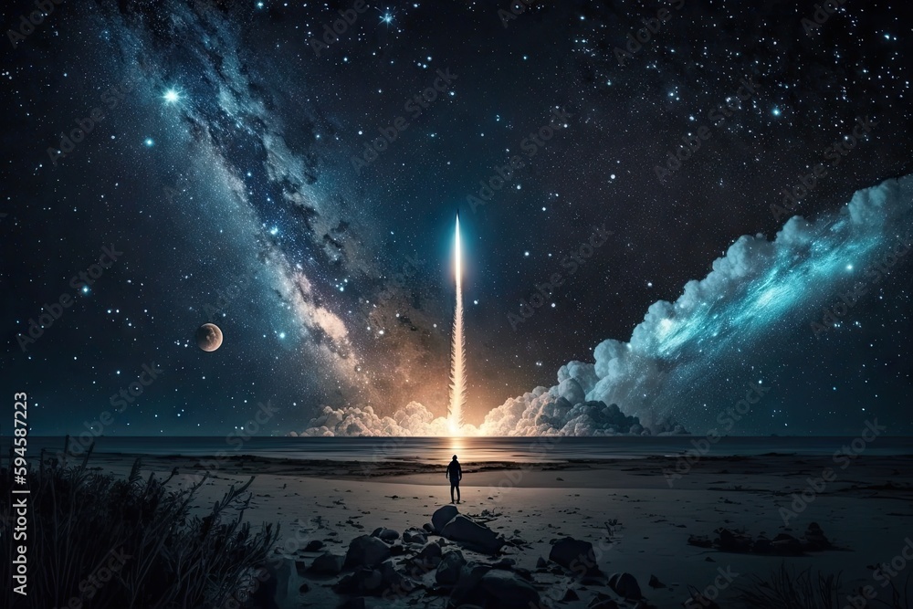 Canvas Prints rocket launch against the starry night sky, created with generative ai