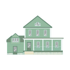Classic victorian house isolated on white background. Simple flat illustration. Ready object for your design.