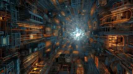 Futuristic Sci-Fi Cyberpunk Atomic Energy Night Metropolis. Generative AI