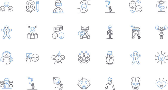 Silly people line icons collection. Clowns, Goofs, Pranksters, Buffoons, Fools, Jokers, Wackos vector and linear illustration. Loonies,Eccentrics,Oddballs outline signs set