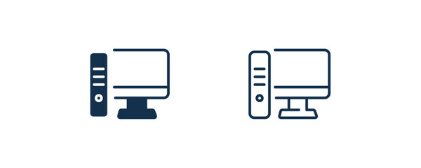 workstation icons. Outline and filled workstation, office icon from computer and tech collection. Line and glyph vector isolated on white background. Editable workstation symbol.