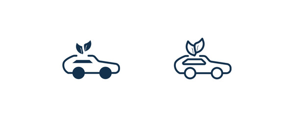 eco car icon. Outline and filled eco car, vehicle icon from ecology collection. Line and glyph vector isolated on white background. Editable eco car symbol.