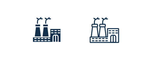 Naklejka premium eco factory icon. Outline and filled eco factory, factory icon from ecology collection. Line and glyph vector isolated on white background. Editable eco factory symbol.
