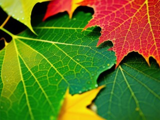 The colorful leaves texture background, Drop water on colorful leaves texture background.