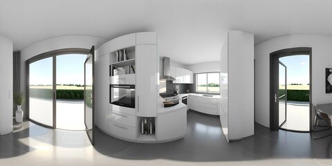 Naklejka na ściany i meble Interior Archviz 3d Light Modern Kitchen HDRI