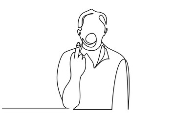 nasty angry shouting man showing middle finger line art
