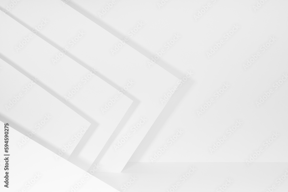 Poster geometric abstract white stage mockup with lines and angles in hard light with shadow in simple cont