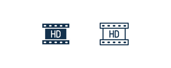 hd video sign icon. Outline and filled hd video sign icon from cinema and theater collection. Line and glyph vector isolated on white background. Editable hd video sign symbol.