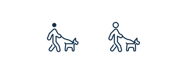walking the dog icon. Outline and filled walking the dog icon from behavior and action collection. Line and glyph vector isolated on white background. Editable walking the dog symbol.