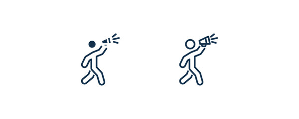 man shouting icon. Outline and filled man shouting icon from behavior and action collection. Line and glyph vector isolated on white background. Editable man shouting symbol.