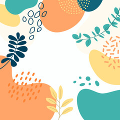 Design banner frame background .Colorful poster background vector illustration.Exotic plants, branches,art print for beauty, fashion and natural products,wellness, wedding and event.