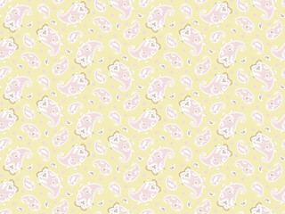 Paisley, scrolls, polka-dot pattern - vector pattern in pastel colors of pink and butter.